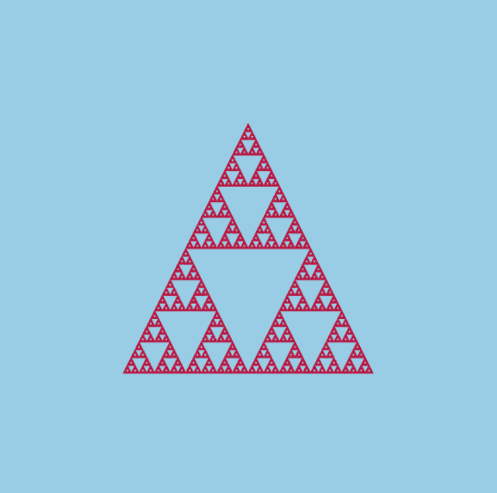  rauður Sierpinski þríhyrningur með ljósbláum bakgrunn